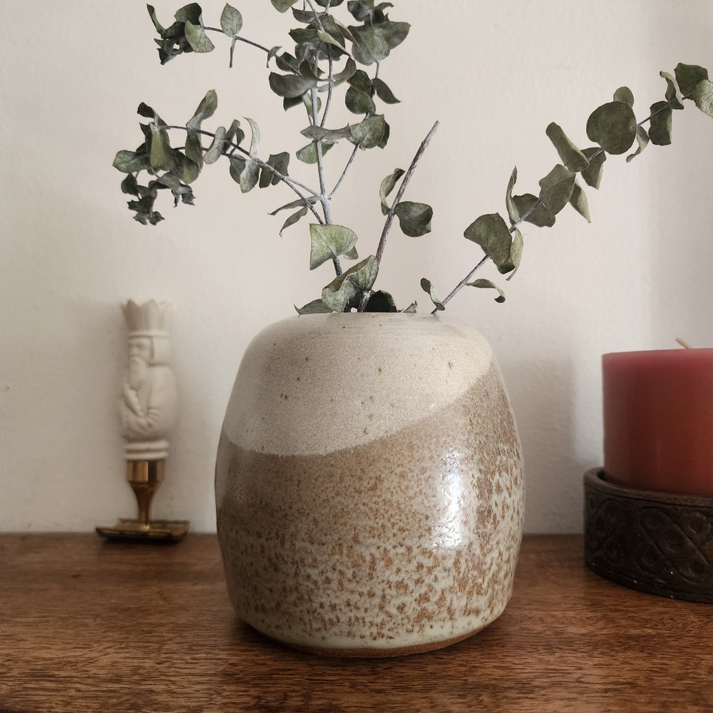 Studio Pottery Ceramic 2 Tone Neutral Color Vase